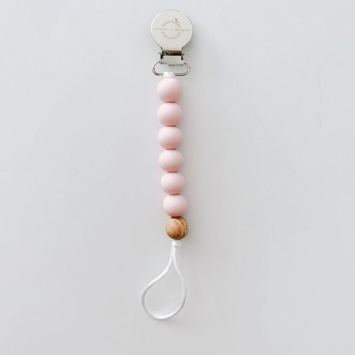 Sugar + Maple Pacifier & Teether Clip - Silicone with 1 Beechwood Bead