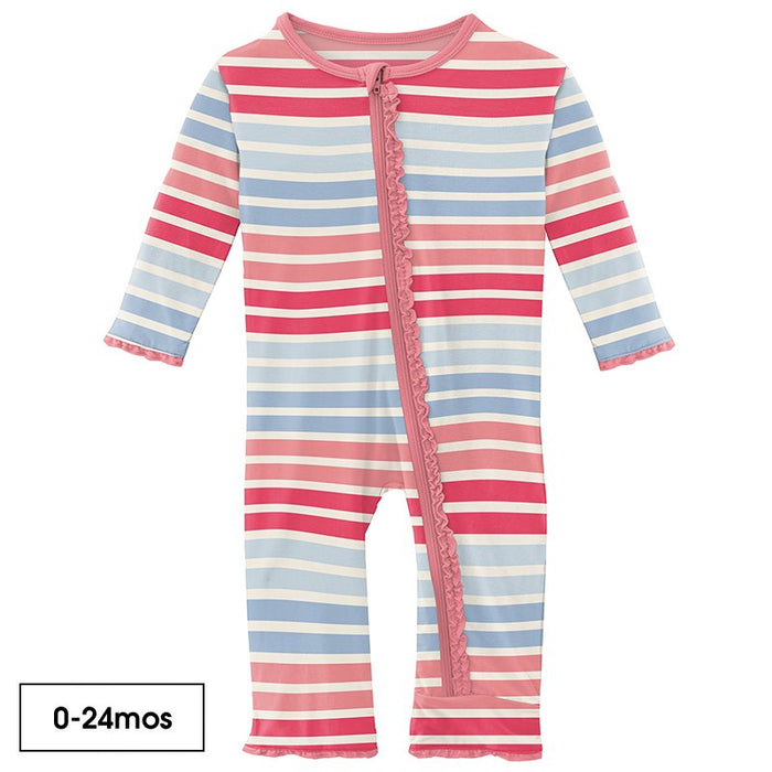 Print Muffin Ruffle Coverall with Zipper in Cotton Candy Stripe