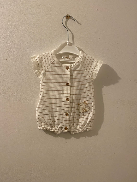 1609 Gold Striped Romper with Bird Friend