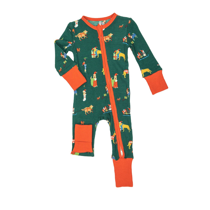 It's A Doggie Christmas Waffle Knit 2 Way Zipper Coverall