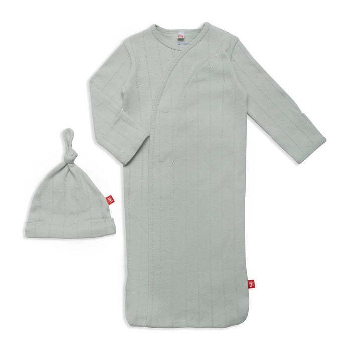 love lines organic cotton pointelle magnetic cozy sleeper gown + hat set
