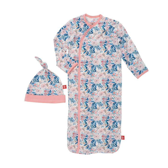 Peony Pink & Blue Floral Magnetic Gown & Hat Set