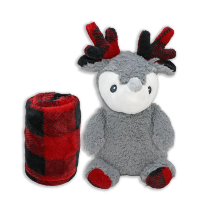 Animal And Blanket Set Buffalo Check Reindeer