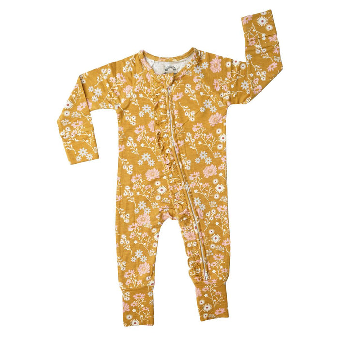 Mustard Floral Bamboo Convertible Footie