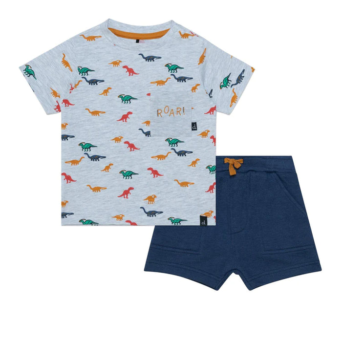 Two Piece Grey Mix Dinosaurs T-Shirt & Navy Short Set
