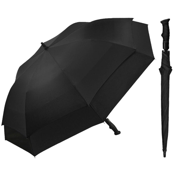 60" Auto Double Canopy Golf Umbrella Fiberglass Frame-Black