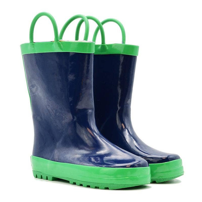 Navy and Green Loop Rain Boot