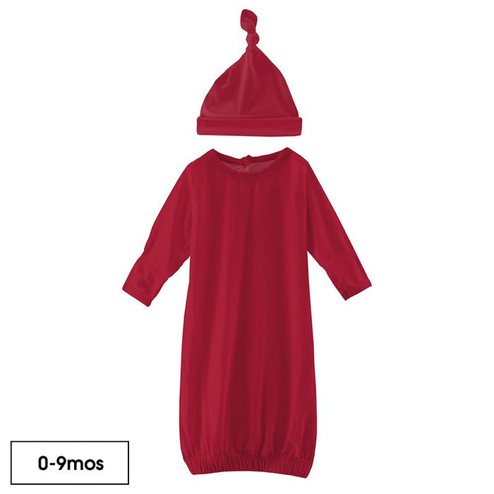 Solid Crimson Layette Gown ad Single Knot Hat Set