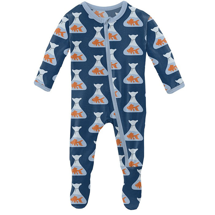 Print Footie with Zipper in Navy Goldfish Prize
