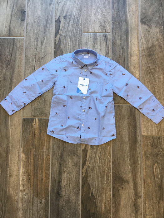 Blue Button Down Shirt with Polo Horses 4121